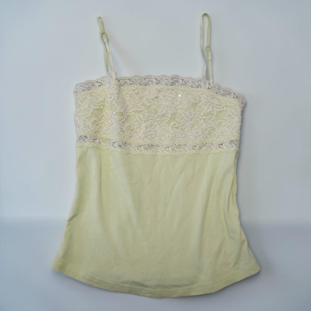 Y2K Ideology Lace Trim Cami Top Sequin Pastel Green Fairycore Camisole